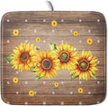 Summer Sunflower Bee Dish Drying Mat for Kitchen Counter,Rustic Yellow Flowers White Polka Dots Drying Mat 16 x 18 Inch with Absorbent Reversible Microfiber Drying Pad for Coffee Bar