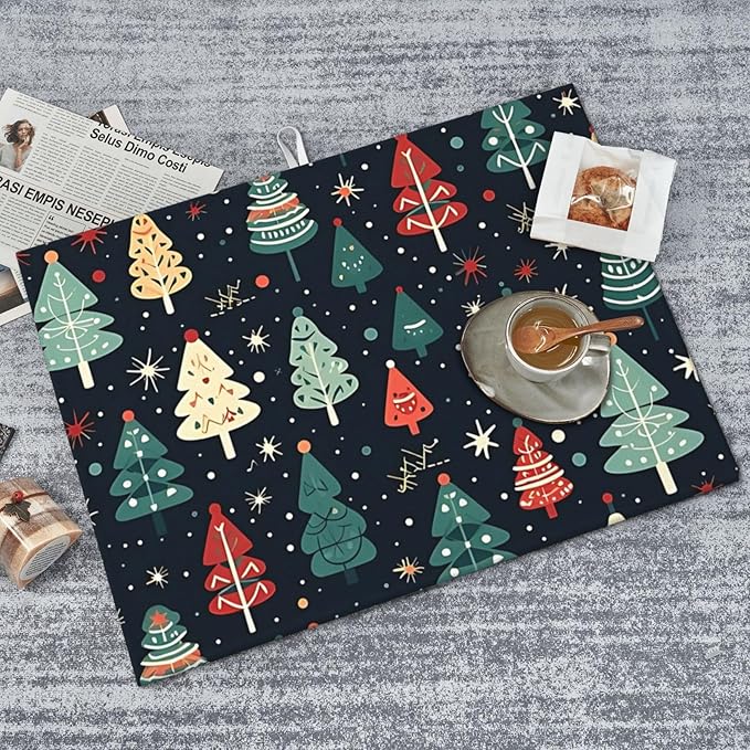 Cute Christmas trees Dish Drying Mat 18x24 inches Microfiber Absorbent Fast Dry Mat for Kitchen Counter Coffee Bar Christmas Large Drying Mat Kitchen Decor Gifts (Christmas Trees, 18x24 inches)