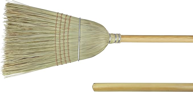 Weiler 44008 Corn Fiber Heavy-Duty Wire Banded Warehouse Broom with Wood Handle, 1-1/2" Head Width, 57" Overall Length, Tan
