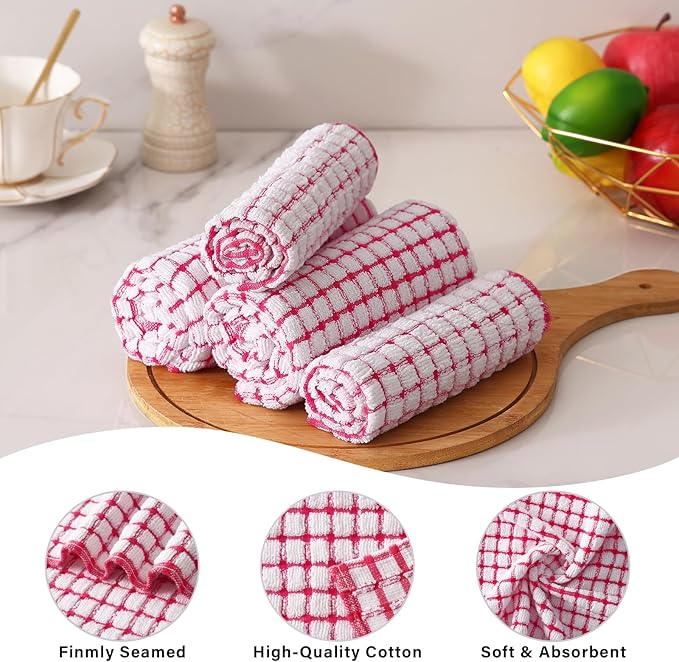 Homaxy Kitchen Towels and Dishcloths Set, 16 x 25 and 12 x 12 Inches, Set of 8 Cotton Terry Kitchen Dish Towels, Super Soft and Absorbent Dish Cloths, Red