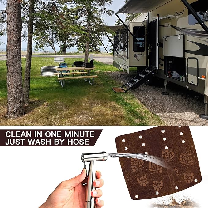 OKBA RV Step Rugs,22 Inch Camper Step Cover for 8-10" Depth RV Camper Radius Stairs- 3 Pack Brown Stair Rugs Cover