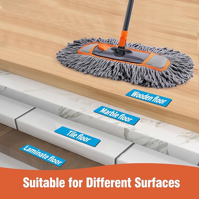 Microfiber Dust Mop for Hardwood Floor Cleaning, Dry and Wet Baseboard and Floor Duster, Household Cleaning Tool for Kitchen, Bathroom