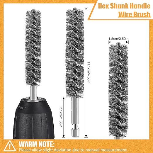 Geiserailie Bore Brush Bristles Wire Brush for Power Drill Cleaning Wire with Hex Shank Handle for Power Drill Cleaning(10 Pieces,Stainless Steel)