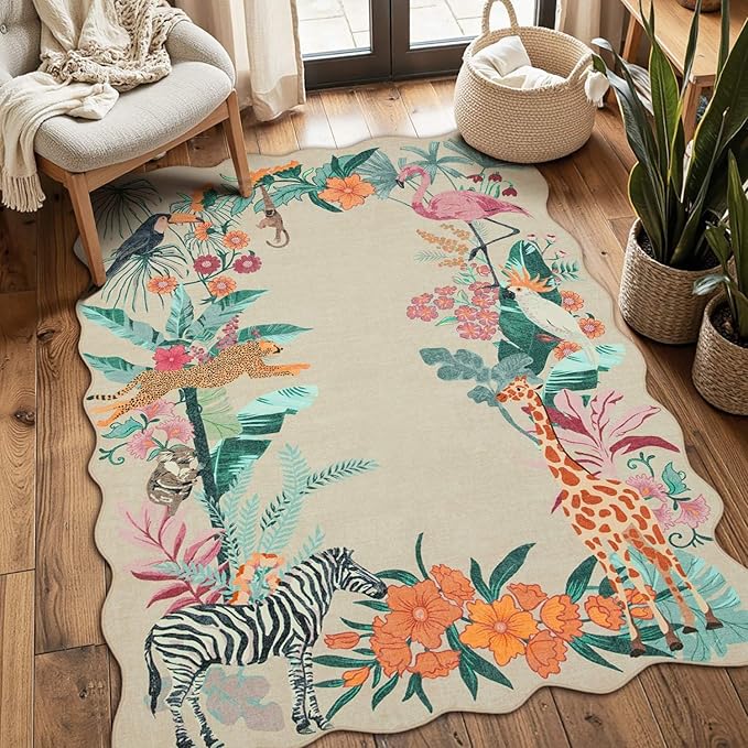 3x5 Rug for Entryway Bedroom, Beige Animal 3x5 Washable Area Rug, Leopard/Cheetah/Zebra/Tiger Print Throw Rug, Non Slip & Low Pile Small Carpet for Indoor Kitchen,Bedside,Dining Room,Kids Room