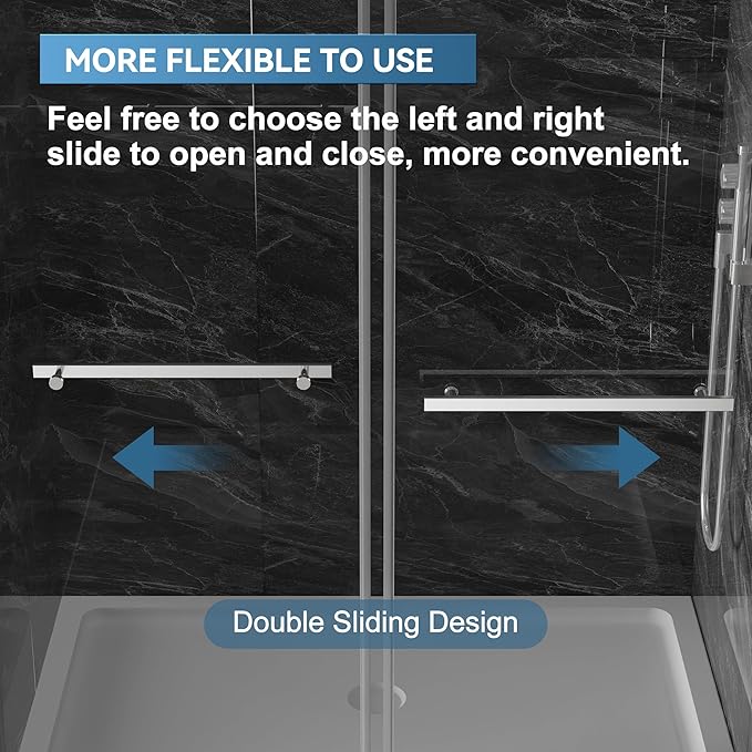 56"-60" W x 75" H Frameless Shower Door, Double Sliding Shower Door,5/16"(8mm) Clear Tempered Glass,Silent Soft-Close Design,Brushed Nickel