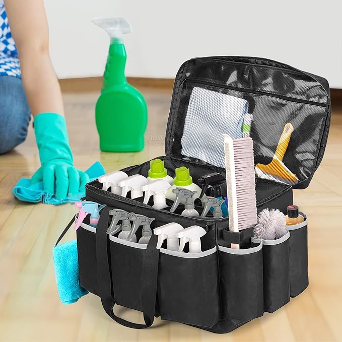 Extra-Large Detailing Bag with Waterproof EVA Hard Bottom, Auto Detail Supplies Organizer for Polisher, Bottles & Detailing Kit, Car Care Tools Tote with Lid & Shoulder Strap, Patent Design