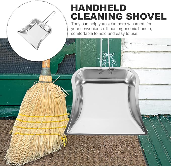 Stainless Steel Handheld Dustpan with Handle 2pcs, Portable Practical Trash Shovel Set for Kitchen and Household Cleaning