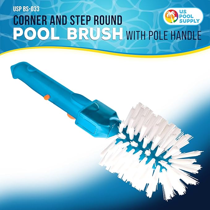 U.S. Pool Supply Pool Brush Head for Inground Pools, Hot Tub, Spa - Corner and Step Pool Scrubber Brush, Scrub Bristles, Clean, Remove Debris - Cleaning Above Ground Swimming, Connect 1.25" Poles