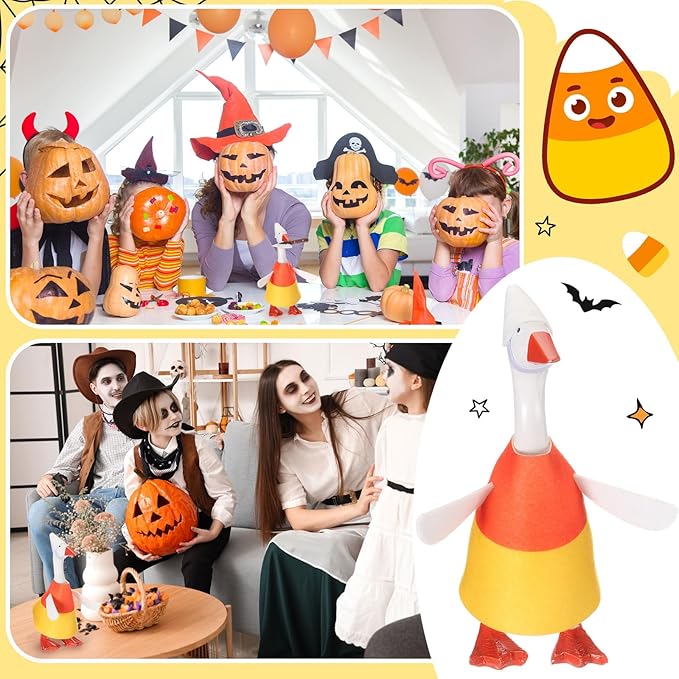Abbylike Thanksgiving Mini Desk Goose Outfits 7 Inch Magnetic Silly Goose Statue Candy Corn Costume with Witch Hat and Broom for Halloween Magnetic Duck Statue Desk Key Holder Decor(Corn)