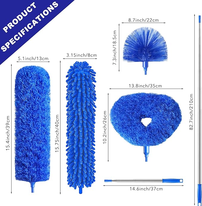 Dusters for Cleaning, 5-in-1 Dusters, Ceiling Fan Cleaner Duster with Extension Pole, Microfibe, Cobweb and Chenille Duster for Fans, Blubs, Cars, Blinds and Furniture