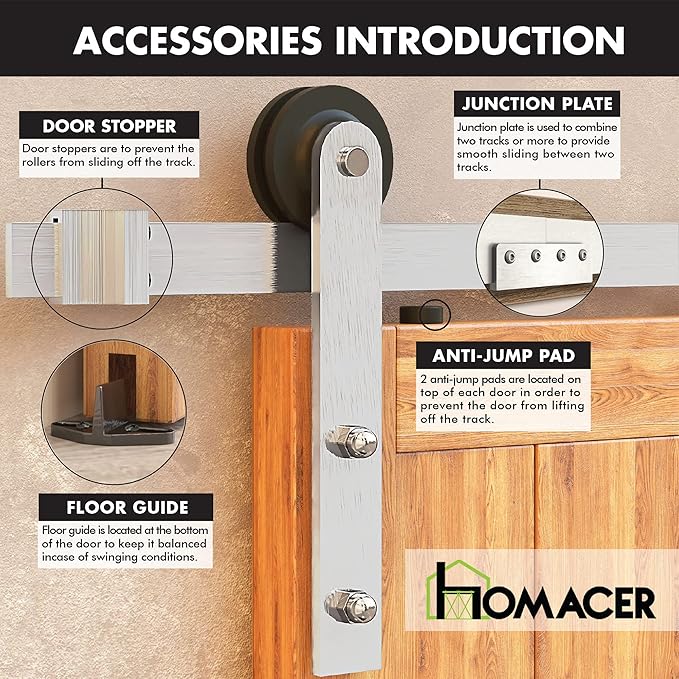 Homacer Brushed Nickel Non-Bypass Sliding Barn Door Hardware Kit, for One/Single Door, 4ft Long Flat Track, Straight Design Roller, Heavy Duty, for Interior Use Only（Doors Not Included）
