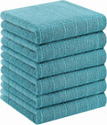 Homaxy 100% Cotton Terry Kitchen Towels(Lake Blue, 13 x 28 inches), Checkered Designed, Soft and Super Absorbent Dish Towels, 6 Pack