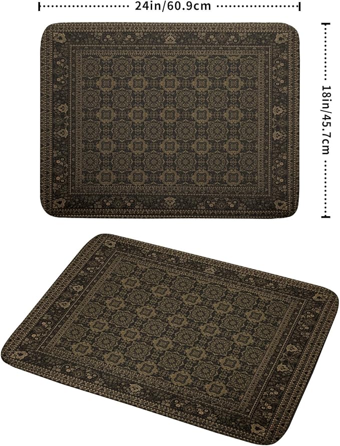 Brown Antique Tabriz Rug Dish Drying Mat for Kitchen Counter,Retro Turkish Vintage Floral Block Print Drying Mat 18 x 24 Inch with Absorbent Reversible Microfiber Drying Pad for Coffee Bar