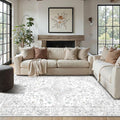 4x6 Area Rugs for Living Room, Bedroom, Small Washable Grey Rugs, Entryway Non Slip Rug, Neutral Floral Vintage Boho Soft Indoor Carpet for Nursery, Bathroom, Office