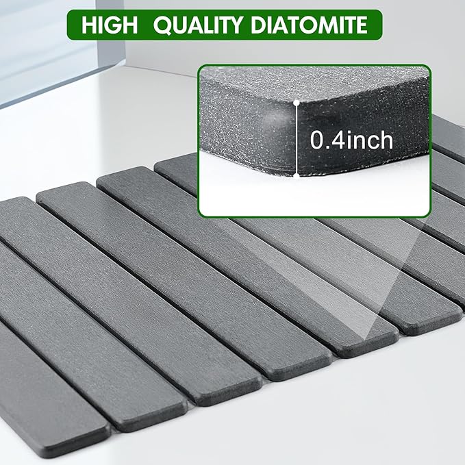 Stone Dish Drying Mat for Kitchen Counter | Diatomaceous Earth Water Absorbing Large Dry Mats 24"×16" Gray