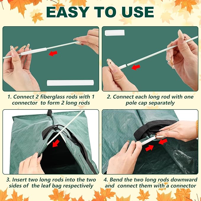 60 Gallon Large Leaf Collector, Dustpan-Style Lawn and Leaf Bags, Collapsible Yard Waste Bags Easy Storage & Transport, Reusable Leaf Pick Up Garden Bag for Leaves Grass Debris Lawn Trash