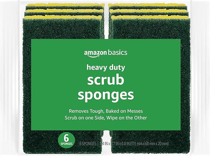 Amazon Basics Heavy Duty Scrub Sponges, Dual-Sided Design, Yellow/Green, 6-Pack, Packaging may vary