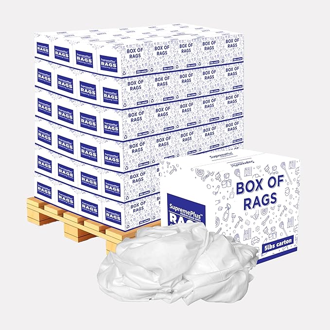 Recycled White Sheeting Cleaning Rags (600 lbs. Pallet 120x5 lbs. Box) – Lint Free White Cotton Cloths for Manufacturing | Automotive | Janitorial | Shop Rags Bulk - Multipurpose
