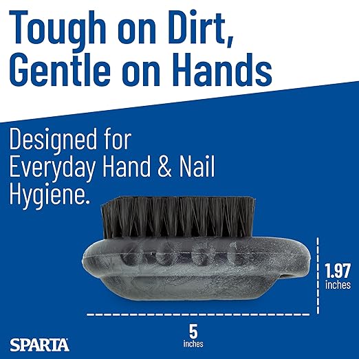 SPARTA Nail Scrub Brush Commercial-Grade, Heavy-Duty Hand and Fingernail Brush with Stiff Bristles for Gardeners, Mechanics, And Foodservice Personnel, Plastic, 5 Inches, Black
