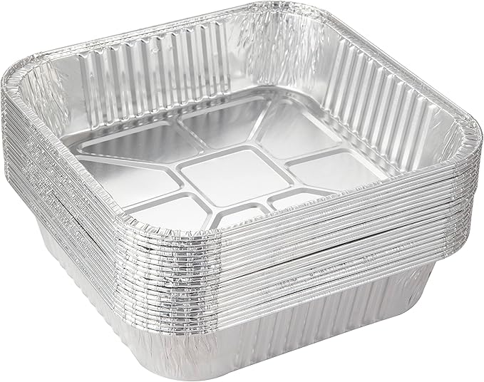 25pack- 8 x 8 Aluminum foil Pans Disposable Heavy Duty Square baking Cake Pan, Cooking Tins Homemade Breads Oven Pans,Foil Pan, Baking pan Roasting