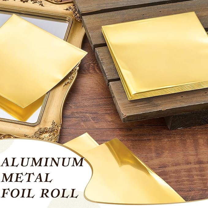 150 Packs Aluminum Metal Crafts DIY Foil 6 Inch x 6 Inch x 0.07 mm Thick for Art Project Aluminum Flashing Roll Wide Sheet Multipurpose Metal Sheets(Golden)