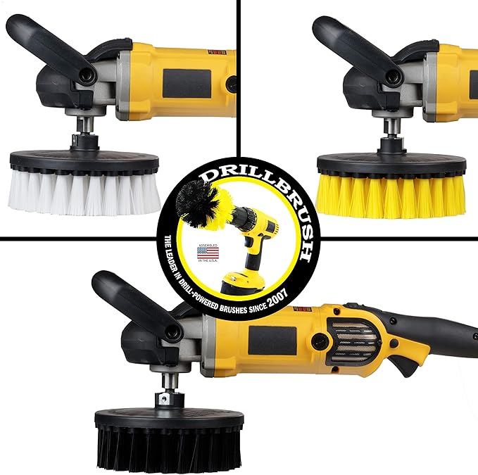 7 Inch Variety Cleaning Kit for Variable Speed Polisher – Big Cleaning Brushes for Polishing Machines/Auto Buffers – Tile Cleaner – Carpet Cleaner – Concrete Cleaner – Boat