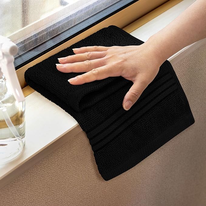 Utopia Towels Wash Cloths Set, 12 by 12 Inches, 100% Cotton Ring Spun, Highly Absorbent and Soft Feel Washcloths for Bathroom, Spa, Gym, and Face, 12 Pack Black