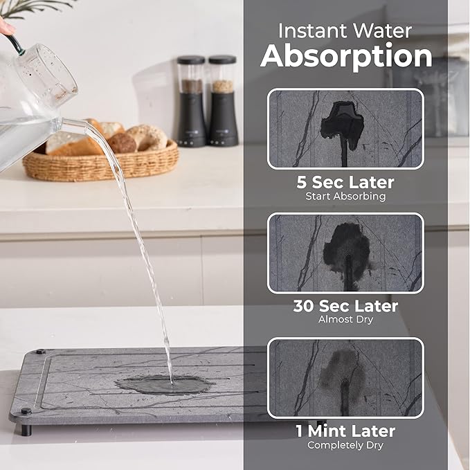 Stone Drying Mat for Kitchen Counter + Sink Caddy | 15.7"x11.8" Diatomaceous Earth Drying Mat with Stainless Steel Feet | Heat Resistant to 450°F | Eco-Friendly & Multipurpose Drying Mat