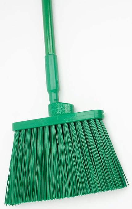 SPARTA 41083EC09 Plastic Color Coded Broom, Unflagged Bristles, Long Broom With Angled Head For Small Debris Cleaning, 56 Inches, Green