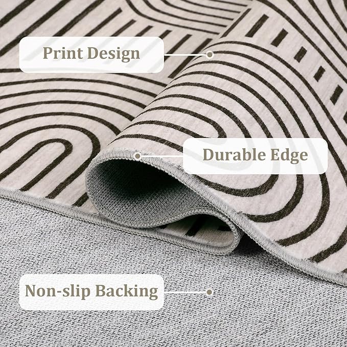 Modern Rug 2.5x10 Runners for Hallways, Abstract Kitchen Runner Rugs Non Slip Bath Runner, Rainbow Washable Rug for Bedroom, Soft Long Rugs for Entryway Bathroom Laundry Dorm, LightCamel