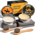 7 Pcs Leather Cleaner Boots Shoes Care Kit-3.52oz Saddle Soap for Leather Items Cleaning, 3.52oz Mink Oil for Shoes Polishing, Including Horsehair Brushes, Shine Cloth and Sponge Pad