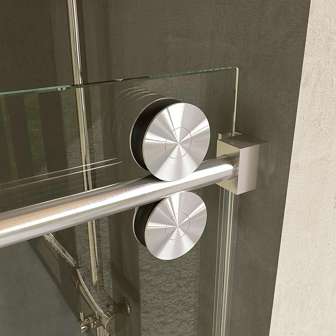 Frameless Shower Door, 56"-60" Wide, 76" High, 3/8" (10mm) Clear Tempered Glass, Noiseless, Waterproof Bathroom Shower Door, Brushed Nickel Finish