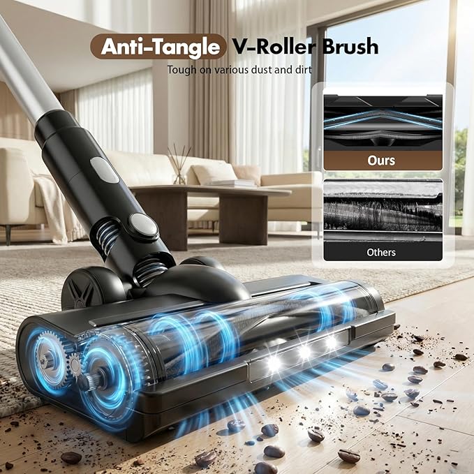 Cordless Vacuum Cleaners for Home with 2*Battery 8000mAh, Brushless Rechargeable Stick Vacuum with 3 Mode, 6 In 1 Portable Handheld Cordless Vacuum for Pet Hair /Hardwood Floor/Dorm/Carpet (Blue)