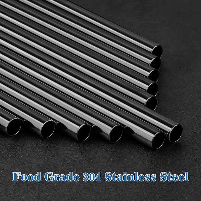 Tomorotec 40oz Straws, 14PCS Stainless Steel Replacement Straws for Stanley 40oz Adventure Quencher Travel Tumblers with Cleaning Brushes 2PCS, Food-Grade, Dishwasher Safe for Smoothies (Black)
