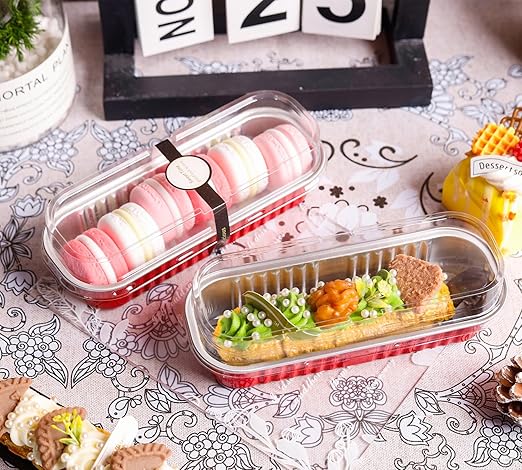 50 PACK Mini Cake Pans with Lids and Spoons, Rectangular Aluminum Foil Bread Pan, Mini Loaf Pans and Food Containers with Lids(Red, 6.8oz)