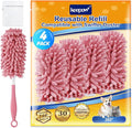 KEEPOW 4 Pack Pink Duster Refills Compatible with Swiffer Hand Duster, Reusable Microfiber Pads Compatible with Swiffer Dusters Refills, Heavy Duty Dusting for Furniture Blind(Handle is Not Included)