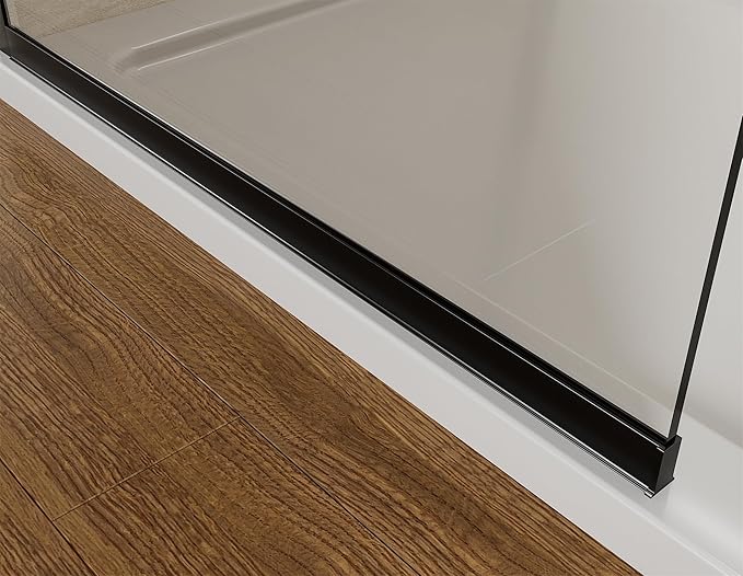 Shower Screen 34" x 74" Half Frameless Shower Wall Panel, Tempered Glass 3/8 inch, Easy to Clean Coating, Fixed Glass Shower Door with Hardware (Matte Black)