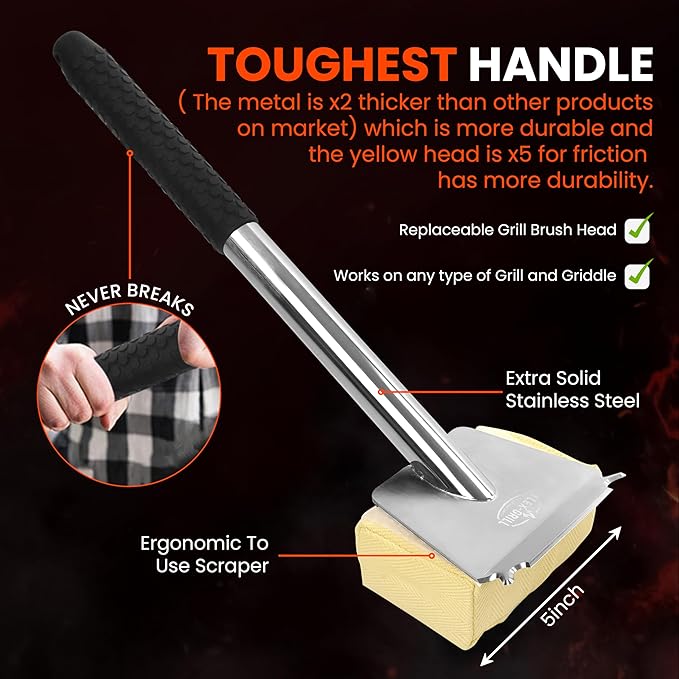 Stainless Steel Grill Brush,BrightGrill Bristle Free,Long Handler, BBQ Brush,Replaceable Head,Safe Grill Cleaner for Outdoor Grill,Gifts for Men/Dads,Grill Accessories