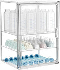 HBlife Baby Bottle Storage Organizer for Countertop Cabinet, 3 Tiers Adjustable Clear Acrylic Bottles Storage Station Case Box Container with 2 Removable Dividers and Magnetic Door, X-Large