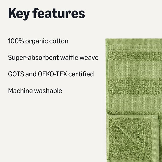 Amazon Basics 100% Organic Cotton Waffle Kitchen Dish Cloths, Ultra Absorbent, Quick Drying, Lint-Free, 12 x 12 inches, 6-Pack (2 Brown, 2 Olive, 2 Navy)