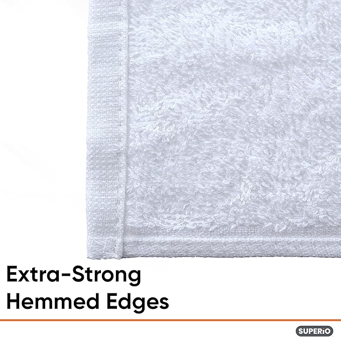 Superio White Washcloths 12 Pack Terry Cloth Rags 100% Cotton 12" Cleaning Cloths, Kitchen Towels, Facial Washcloth, Spa Cloths, Hand Towel, Small Lint Free Rags for Multi-Purposes