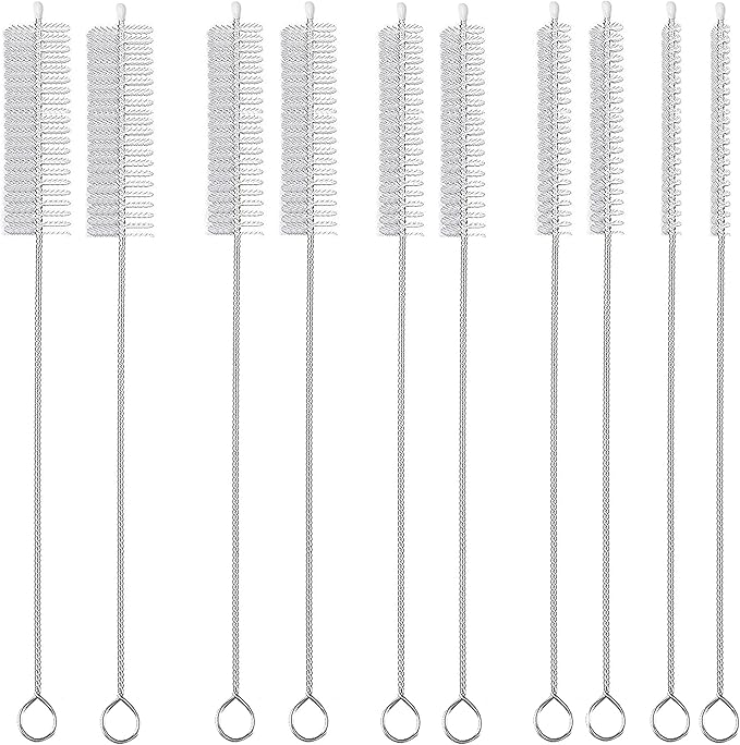 Straw Cleaner Brush Long 10 inch, 10-PCS Straw Brush of Bristles Diameter (5+8+12+16+20mm) for Cleaning Reusable Straws, Sippy Cup, Water Bottles, Tumblers, Tubes Clear Color