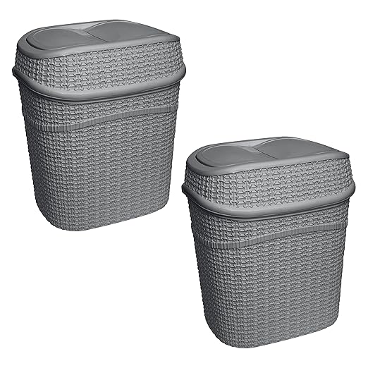 Bath Bliss 2 Pack Sailor Knot Swing Top Waste Bin | Dimensions: 11.22" x 8.27" x 12.6" | 9.5 Liter | Swing Top | Home Décor | Compact | Grey