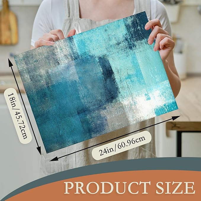 Teal Grey Abstract Art Dish Drying Mat, Drying Rack Pad Countertop Dishes Ultra Absorbent Microfiber Kitchen Counter Mat for Coffee Countertop Decor 18x24 Inch