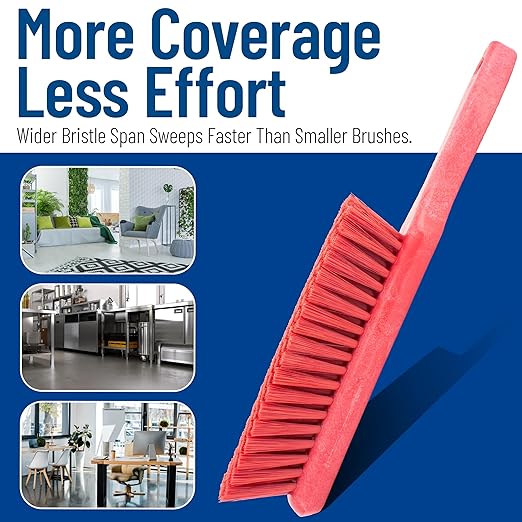 SPARTA Handheld Soft Counter Brush 8 Inch Bristle Span, Multi-Use Dust Brush with 5 Inch Handle for Tables, Countertops, and Delicate Surfaces, Polyester, Red, (Pack of 6)