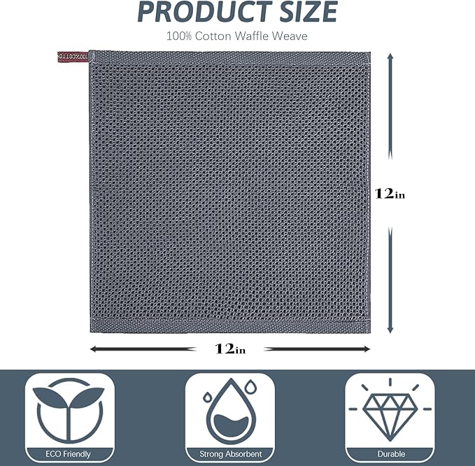 Nialnant 12 Pack Dish Cloths,100% Cotton Dish Towels for Washing Dishes,Soft and Absorbent Kitchen Cleaning Rags - 12x12 Inch