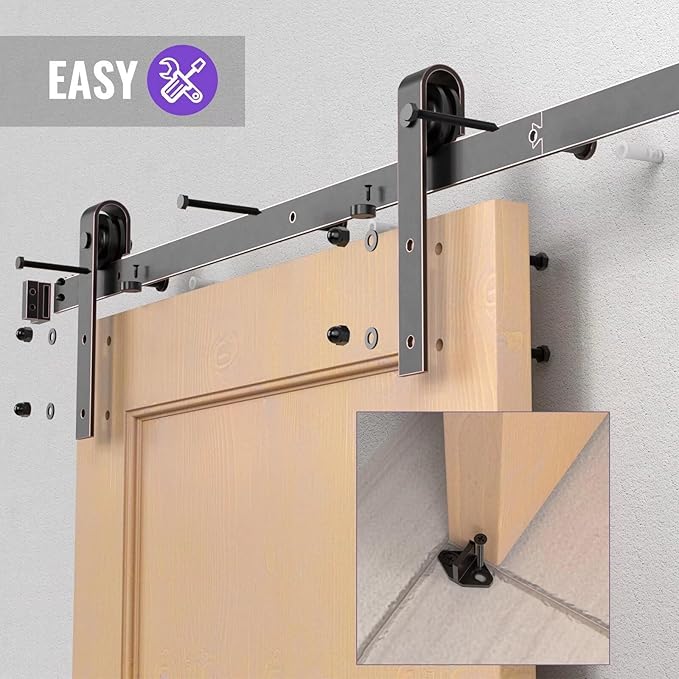 ORB Oil Rubbed Bronze Sliding Barn Door Hardware Kit with 16FT Track/Rail Double Door Brushed Antique Bronze