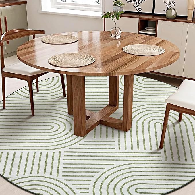 Washable Rug 4ft Area Rugs for Living Room, Abstract Rug for Bedroom, Soft Rainbow Non Slip Throw Rugs with Rubber Back, Low Pile Stain Resistant Boho Geometric Carpet for Dining Room,Green