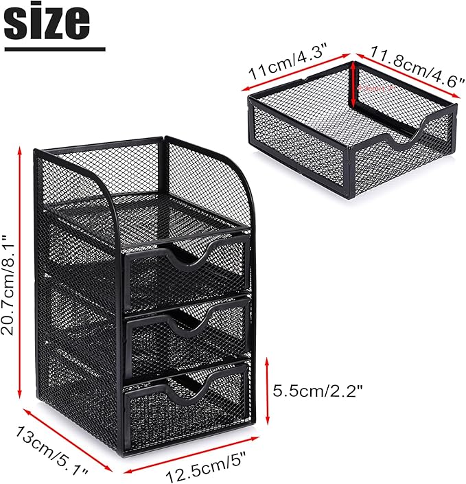 BTSKY Metal Mesh Battery Storage Organizer for AA, AAA, 9V, C Batteries, 3-Drawer Storage Box Battery Holder Organizer for Common Types Batteries, Household Container (Batteries Not Included)