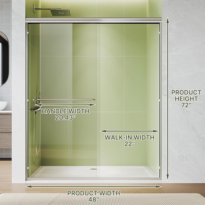 ELEGANT Double Sliding Shower Door 44-48" W x 72" H, Semi-Frameless Bypass Shower Glass Door with Dual Towel Bar Handles, 1/4" Tempered Glass for Walk-in Shower, Brushed Gold